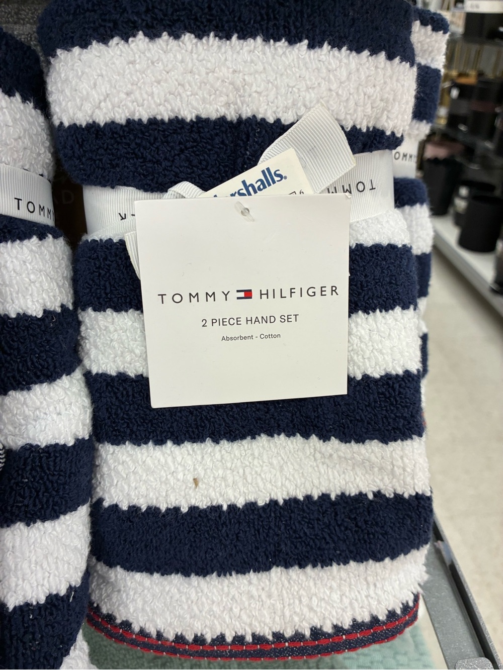 Tommy Hilfiger Navy & White Striped 2-Piece Hand Towel Set